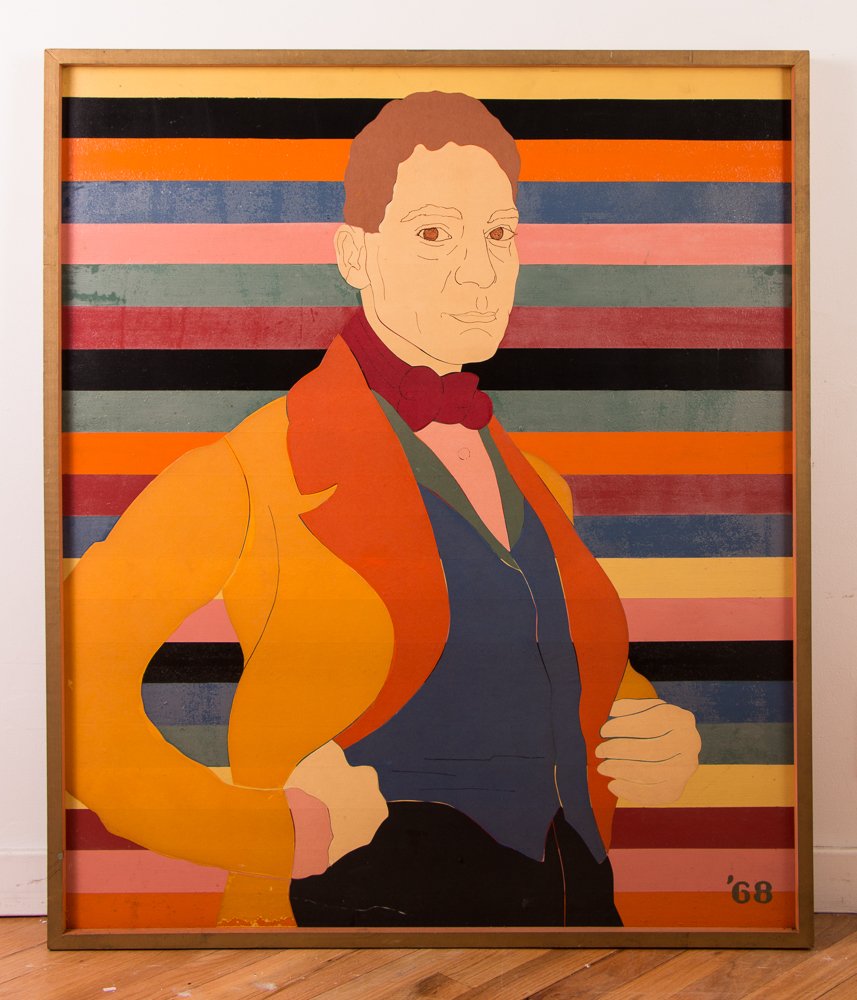Warren Pleasants collage "Self Portrait": Artist: Pleasants, Warren K. (American 1926-2014) Title: Self Portrait Date: 1968 Medium: mixed media, gouache, and collage on Masonite panel Dimension: 41 x 35 inches Provenance: The Estate of