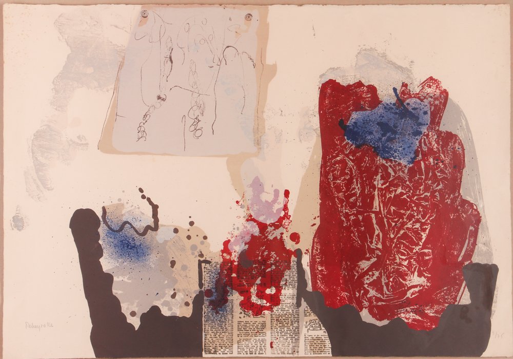 PAUL REBEYROLLE signed ORIGINAL LITHOGRAPH: Artist: Rebeyrolle, Paul (French 1926-2005) Title: Untitled Collage Image Date: circa 1970 Medium: lithograph printed in colors Dimension: 21 x 30 inches Edition: 3 of 75 Signature: p