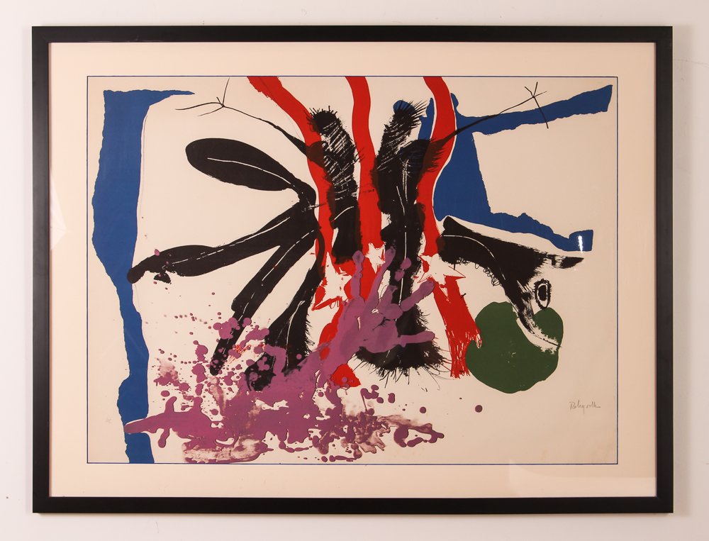 PAUL REBEYROLLE signed ORIGINAL LITHOGRAPH: Artist: Rebeyrolle, Paul (French 1926-2005) Title: Mort Du Adversare Date: circa 1970 Medium: lithograph printed in colors Dimension: 27.75 x 38 inches Edition: HC Signature: pencil s