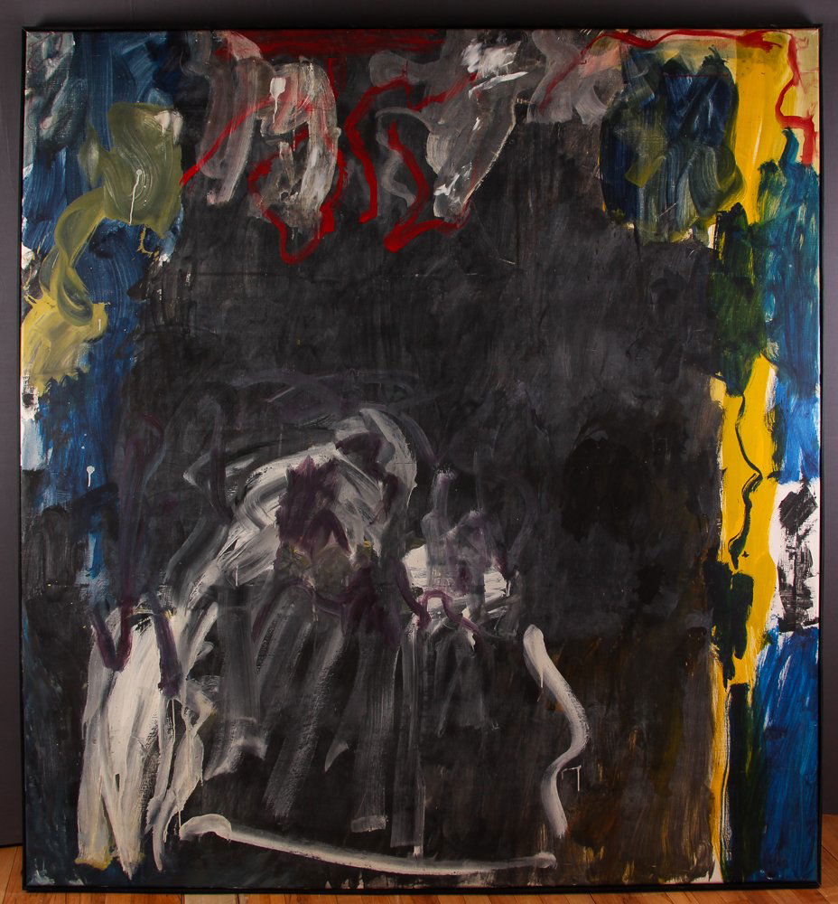 Kimber Smith Torcello Paris 1959 ptg: Artist: Smith, Kimber Title: Torcello Date: 1959 Medium: oil on canvas Dimension: 78 x 72 inches Signature: signed, titled and dated on canvas reverse Frame Type: black strip frame