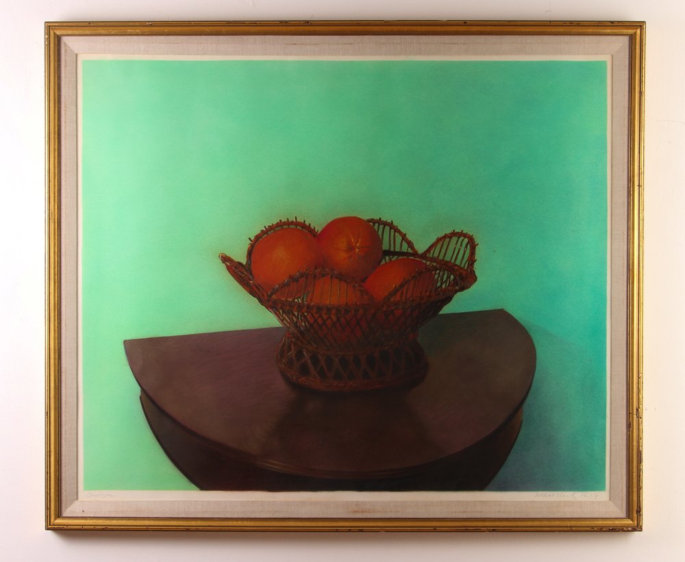 Contemporary Still Life Lithograph Mark Stock: Artist: Stock, Mark Title: Still Life Medium: lithograph Dimension: 28 x 34 inches Signature: pencil signed lower right Frame Type: gold leaf Frame Size: 29 x 41 inches
