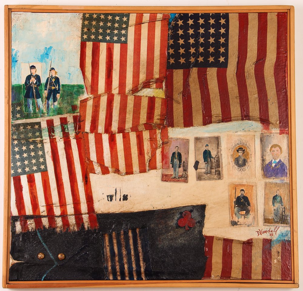 Dick Vandall Young Men with Deadly Weapons, 1988: Artist: Vandall, Dick (20th Century Western PA) Title: Young Men with Deadly Weapons Date: 1988 Medium: mixed media on canvas Dimension: 24 x 25 inches Signature: signed and dated lower right a