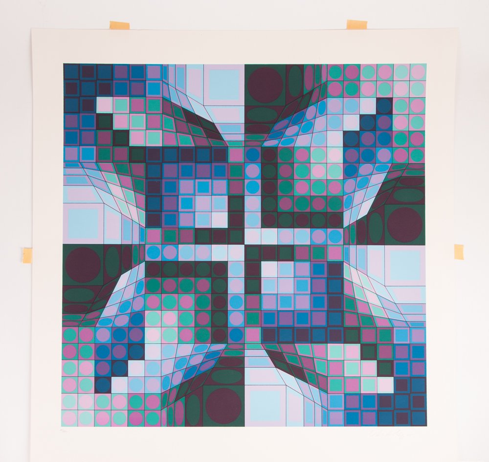 Victor Vasarely orig serigraph "Untitled Checkerboard": Artist: Vasarely, Victor (Hungarian/French 1906-1997) Title: Untitled Medium: serigraph printed in colors Dimension: 24 x 24.25 inches Edition: 11 / 250 Signature: pencil signed Frame Typ