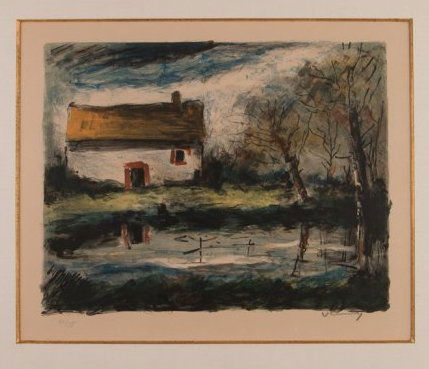 Maurice de Vlaminck orig litho "Paysage": Artist: Vlaminck, Maurice de (French 1876-1958) Title: Paysage Medium: Lithograph printed in colors Dimension: 14.25 x 18.25 inches Edition: numbered 10/75 Signature: Pencil signed and number