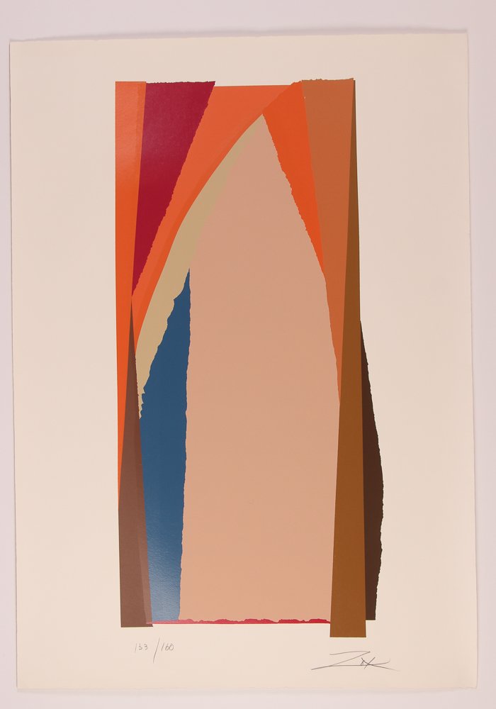 Larry Zox " Bonac I" orig serigraph: Artist: Zox, Larry (American 1937-2006) Title: Bonac I Date: 1981 Medium: serigraph printed in colors Dimension: 42.5 x 29.5 inches sheet size Edition: 133/160 Signature: pencil sign