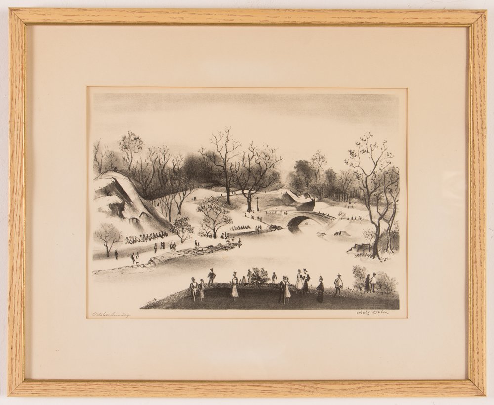 Adolf Dehn lithograph of Central Park: Artist: "DEHN, Adolf Arthur (American 1895-1968) Dehn, (American 1895-1968)" Title: October Sunday, Lake in Central Park Medium: lithograph Dimensions: 9.5 x 13.5 inches Editions: AAA Edition of 250<