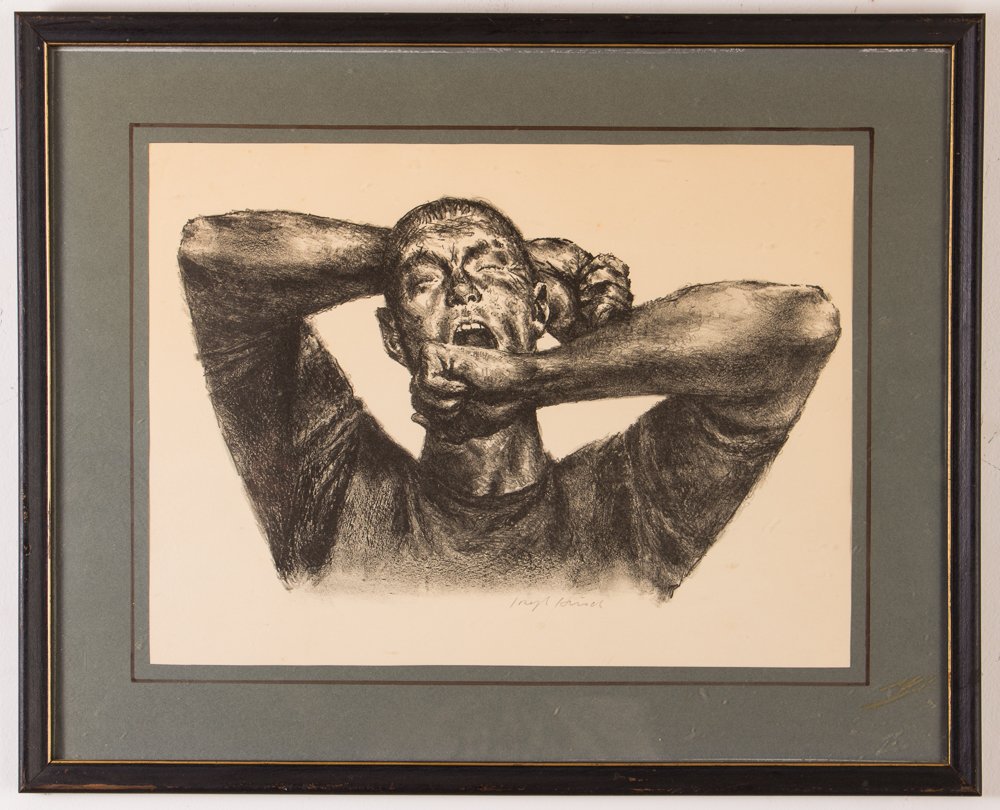 JOSEPH HIRSCH 1955 orig litho "Yawn": Artist: HIRSCH, JOSEPH (AMERICAN 1910-1981) Title: Yawn'' (Cole #32) Date: 1955 Medium: lithograph Dimensions: 9 x 14 3/4 inches Editions: AAA Edition of 250 Signature: pencil signed