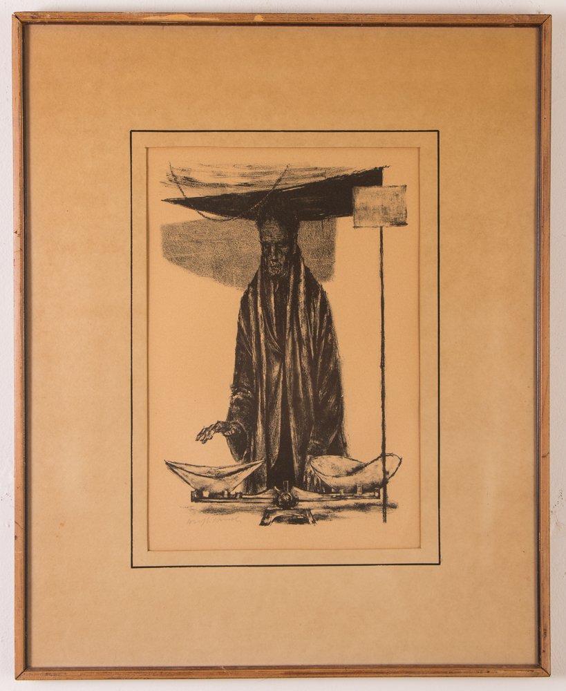 2 JOSEPH HIRSCH orig lithos "Justice" and Man Hold a: Artist: HIRSCH, JOSEPH (AMERICAN 1910-1981) Title: Justice & Man Hold a Baby of His Head Medium: lithographs Dimensions: 13 x 9 inches and smaller Editions: AAA Edition of 250 Signature: both