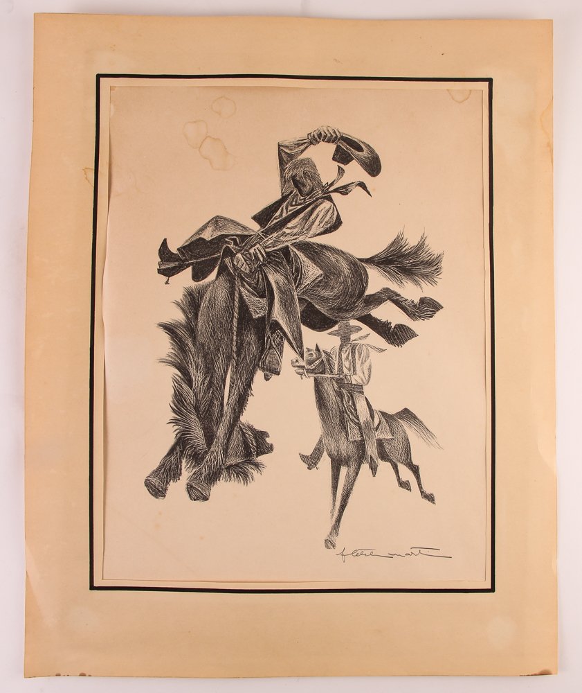 Fletcher Martin AAA litho "Bronco Buster": Artist: Martin, Fletcher (American 1904-1979) Title: Bronco Buster Date: circa 1955 Medium: lithograph Dimensions: 14 x 10 inches Editions: AAA Edition Signature: pencil signed