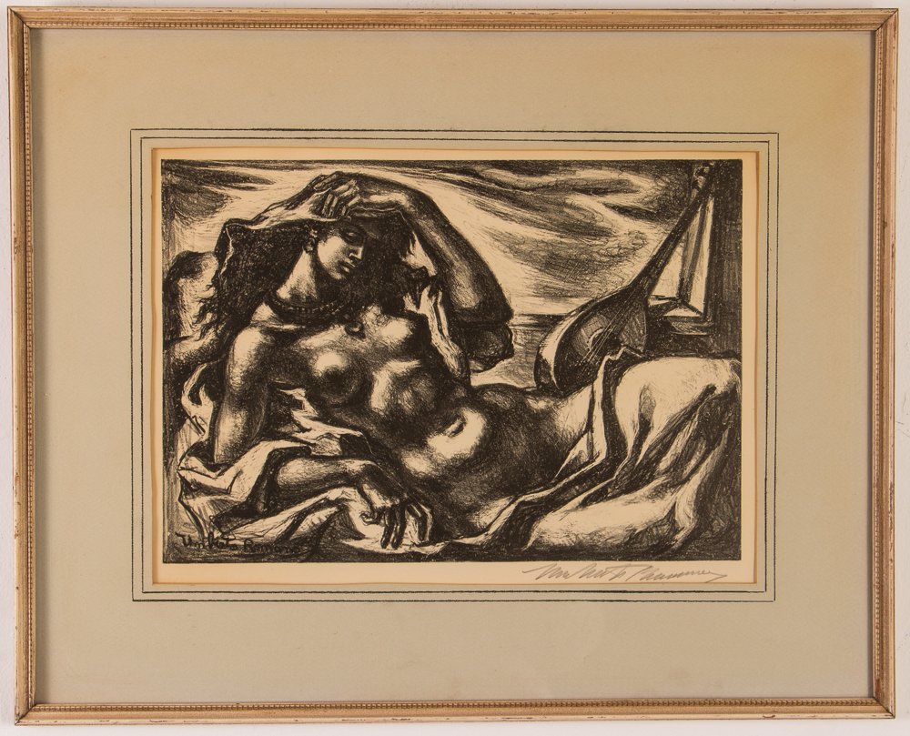 Umberto Romano orig litho "The Awakening": Artist: Romano, Umberto (Italian/American, 1905-1984) Title: The Awakening Date: late 1940's Medium: lithograph Dimensions: 9.5 x 13.5 inches. Editions: AAA Edition of 250 Signature: </
