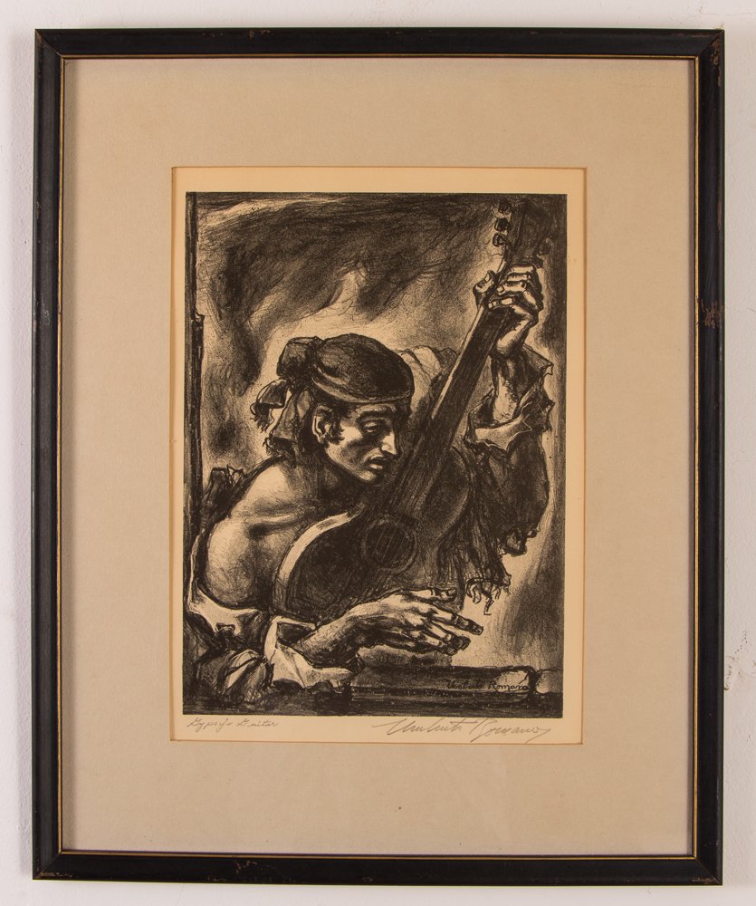 2 Umberto Romano orig lithos Gypsy's Guitar & Serenade: Artist: Romano, Umberto (Italian/American, 1905-1984) Title: Gypsy's Guitar & Serenade Date: 1953 Medium: lithographs Dimensions: 13 x 9 1/2 inches Editions: AAA Edition of 250 Signature: