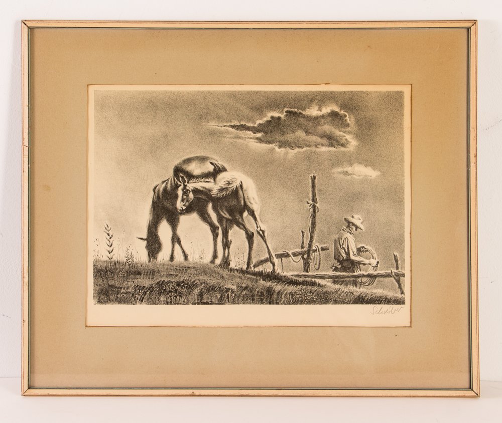 Georges Schreiber orig litho "Mare and Colt": Artist: Schreiber, George (American, 1904-1977) Date: 1952 Medium: lithograph Dimensions: 9-1/2" x 13-11/16 inches Editions: AAA Edition of 250 Signature: pencil signed lower right margin