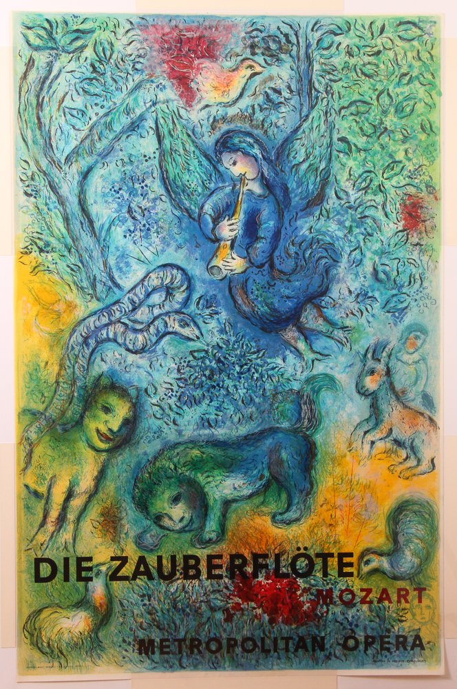 Marc Chagall Die Zauberflöte, 1967 (the Magic Flute): Artist: Chagall, After Marc (Russian /French 1887 - 1985) Title: "Die Zauberflöte, 1967 (the Magic Flute), Interpreted from a sketch by Chagall for the metropolitan Opera House by Charles Sorlier " D