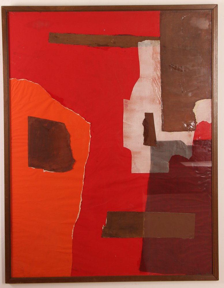 Aaronel Gruber "Untitled" collage painting: Artist: Gruber, Aaronel deRoy (American, 1918-2011) Title: Untitled (AG71) Date: circa 1960 Medium: Mixed media, collage, screen, paint, on paper Dimensions: 46.5 x 35 inches Signature: Signed