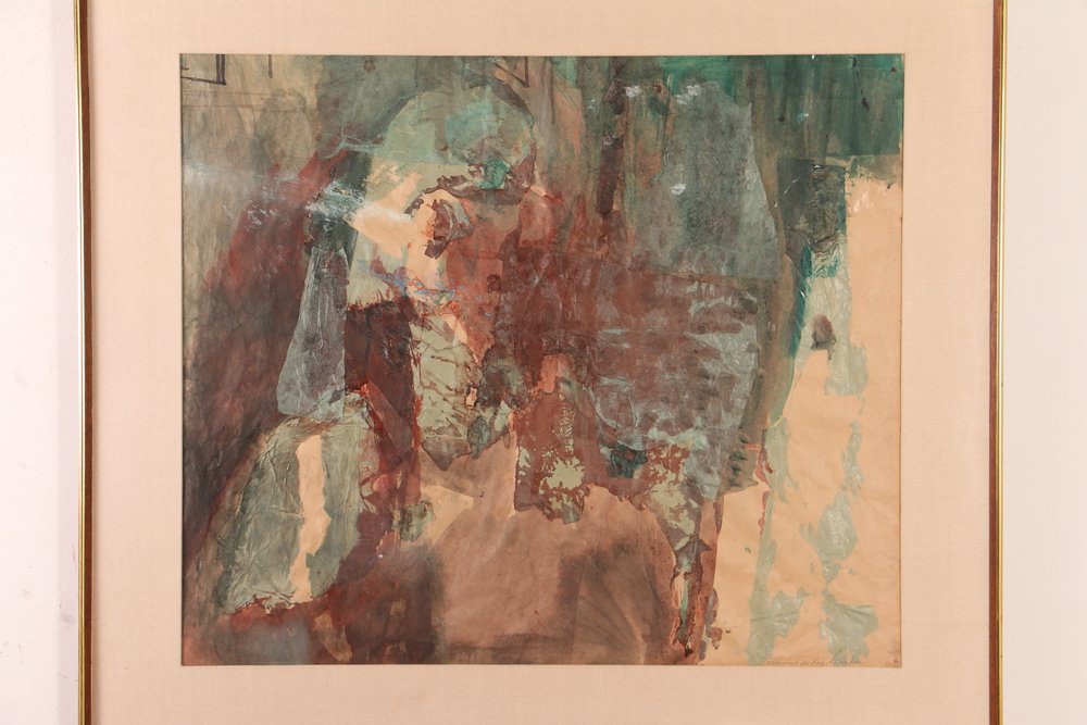 Aaronel Gruber mixed media collage painting: Artist: Gruber, Aaronel deRoy (American, 1918-2011) Title: Untitled (AG32) Date: 1960's Medium: Mixed media college on paper Dimensions: 28 x 33 inches Signature: Signed Aaronel deRoy Gruber,