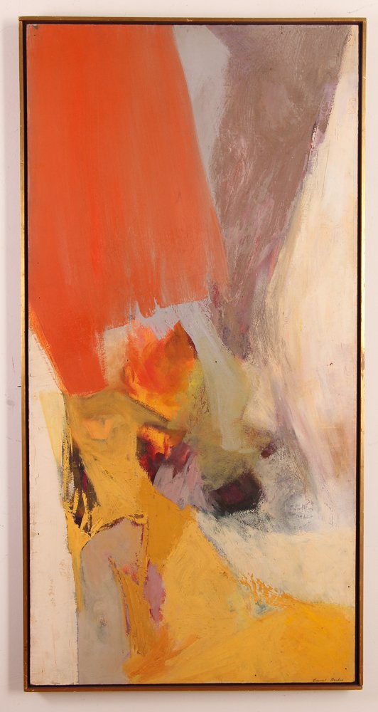 Aaronel Gruber 1961 ptg. "Morning II ": Artist: Gruber, Aaronel deRoy (American, 1918-2011) Title: Morning # II Date: 1961 Medium: Acrylic on masonite Dimensions: 39 x 25 inches Signature: Signed Aaronel Gruber, lower right, also si