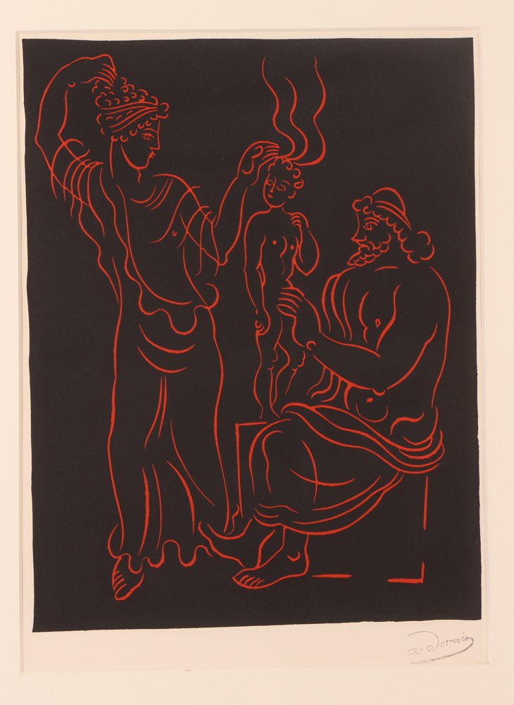 Andre Derain linocut print "L'Enfant": Artist: Derain, Andre (French, 1880-1954) Title: L'Enfant Medium: linocut Dimensions: 12 x 9 inches Signature: stamped signature Provenance: The Collector's Guild LTD; The Estate of Aaronel Gr