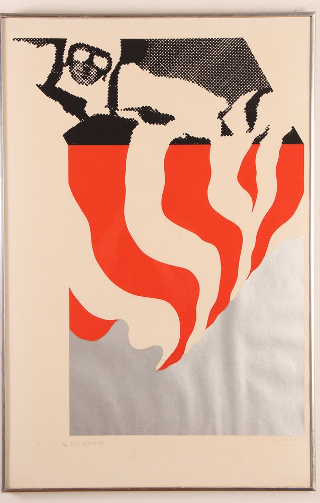 Gerald Laing 1968 orig print "Third Skydiver": Artist: Laing, Gerald (British, 1936-2011) Title: Third Skydiver Date: 1958 Medium: Serigraph printed in colors Dimensions: 29.5 x 21.5 inches Editions: numbered 9/75 Signature: Penc