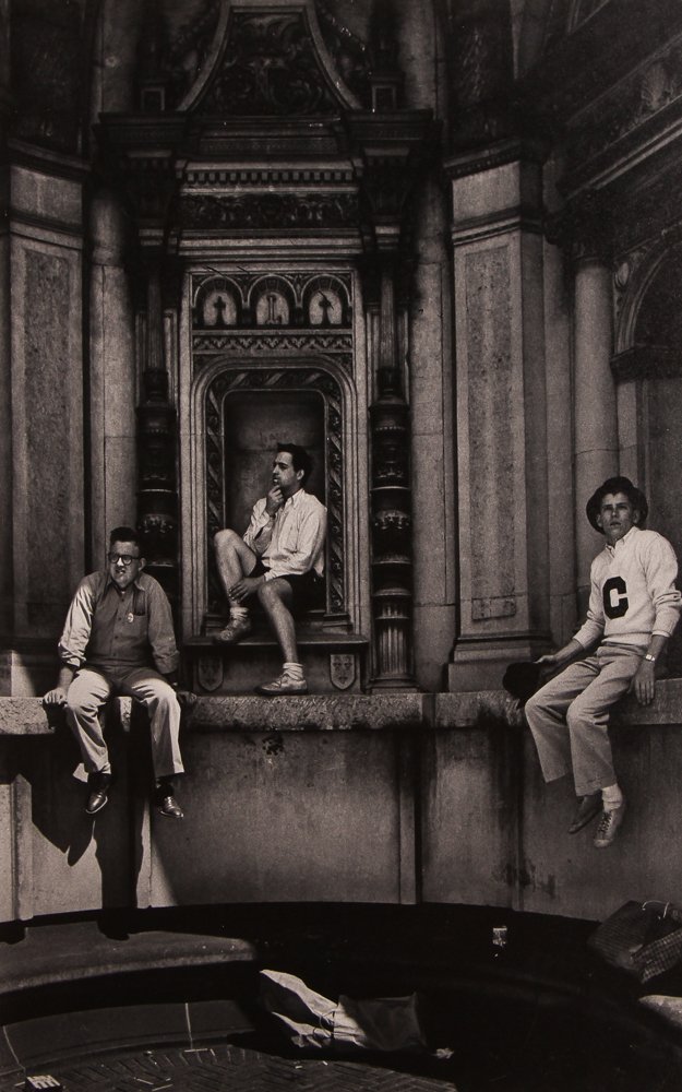 Eugene Smith photo "Students Sitting at Carnegie Mellon: Artist: Smith, Eugene (American, 1918-1978) Title: Carnegie Mellon Arts Building Medium: Silver gelatin print (mounted) Dimensions: 13.5 x 8.5 inches Signature: with the Photographer’s stamp on reve