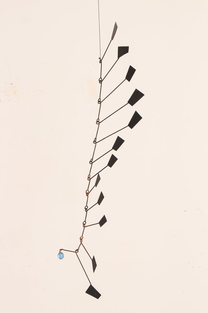 Glen Davis hanging mobile with glass ball: Davis, Glen (20th Century Western PA) Hanging Mobile with many paddles and glass ball, circa 1950 metal and glass 22 inch drop Provenance: The Estate of Glen Davis