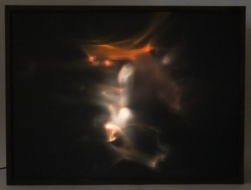 Earl Reiback kinetic lightbox sculpture "Adagio": Reiback, Earl M. (American 1932-2006) Adagio, 1969 Kinetic Psychedelic Lightbox Sculpture, enclosed electric light projections, including motorized lenses, prisms color generators and reflectors, that