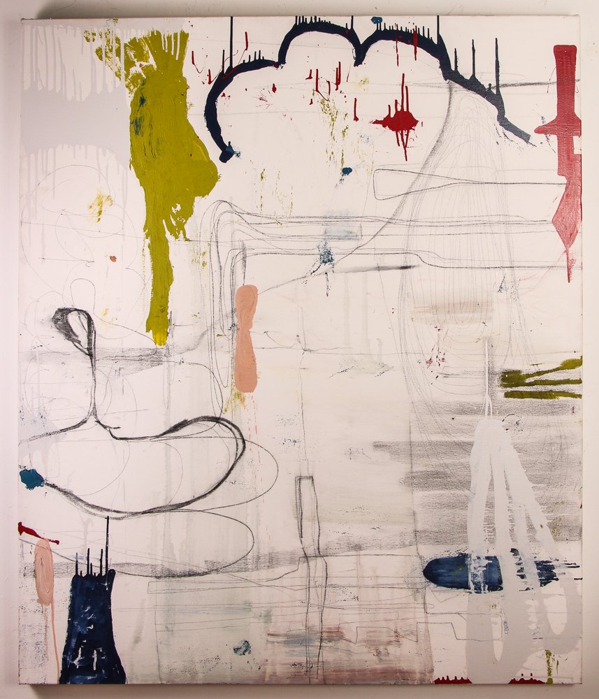 Tom Savage 1995 "Untitled" Abstraction: Savage, Tom (American, born 1953) Untitled, 1995 Oil and acrylic with charcoal on Canvas 64 x 54 inches signed and dated on the canvas reverse Provenance: Bonhams San Francisco Lot #7079 on 09/25/2011