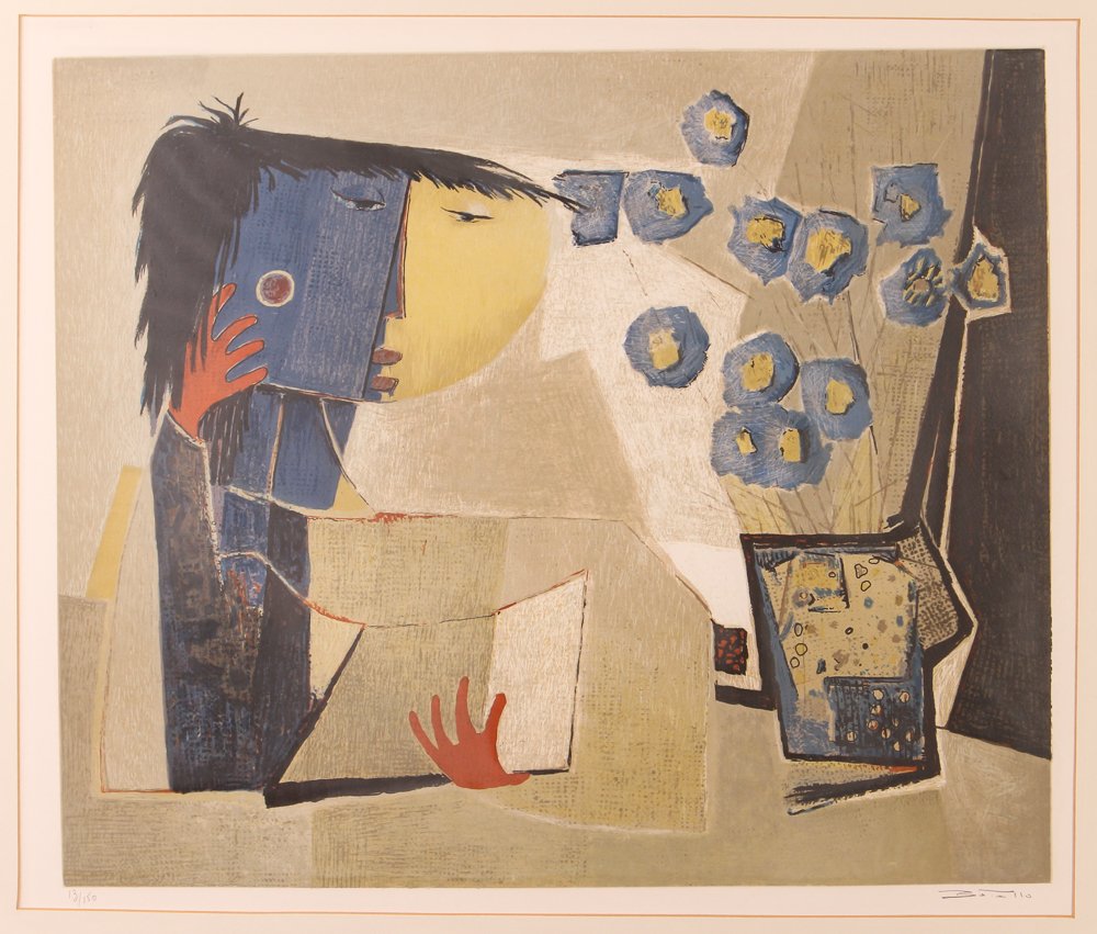 Angel Botello GIRL WITH FLOWERS orig litho (1 of 8)