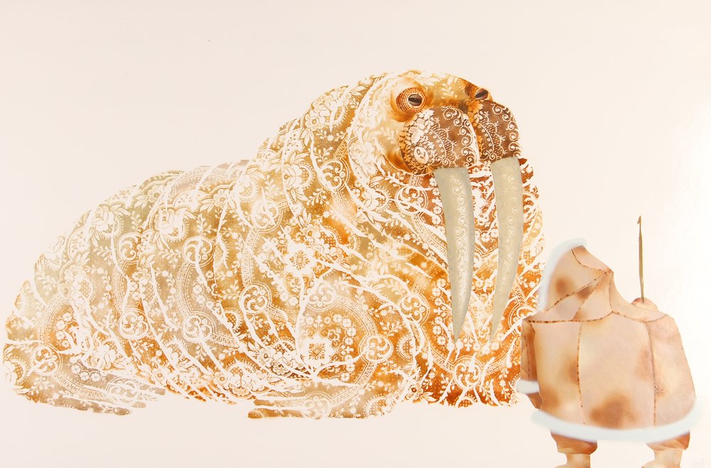 Ed Kosewicz "Walrus Facing Off Against Eskimo Hunter" (1 of 10)