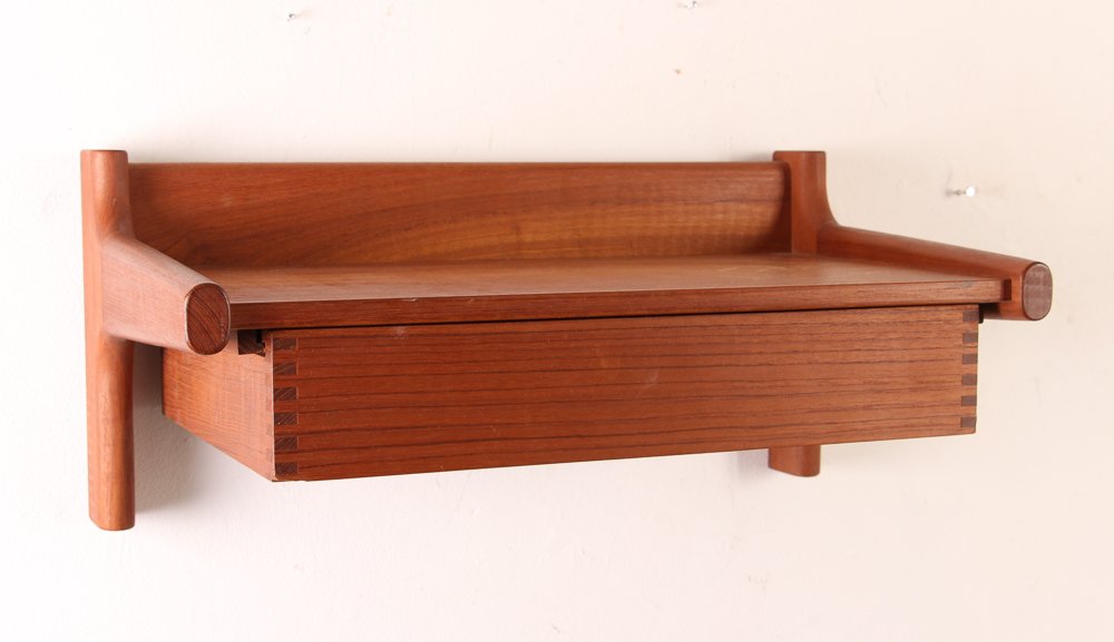 Teak Danish Wall Shelf with Drawer (1 of 6)