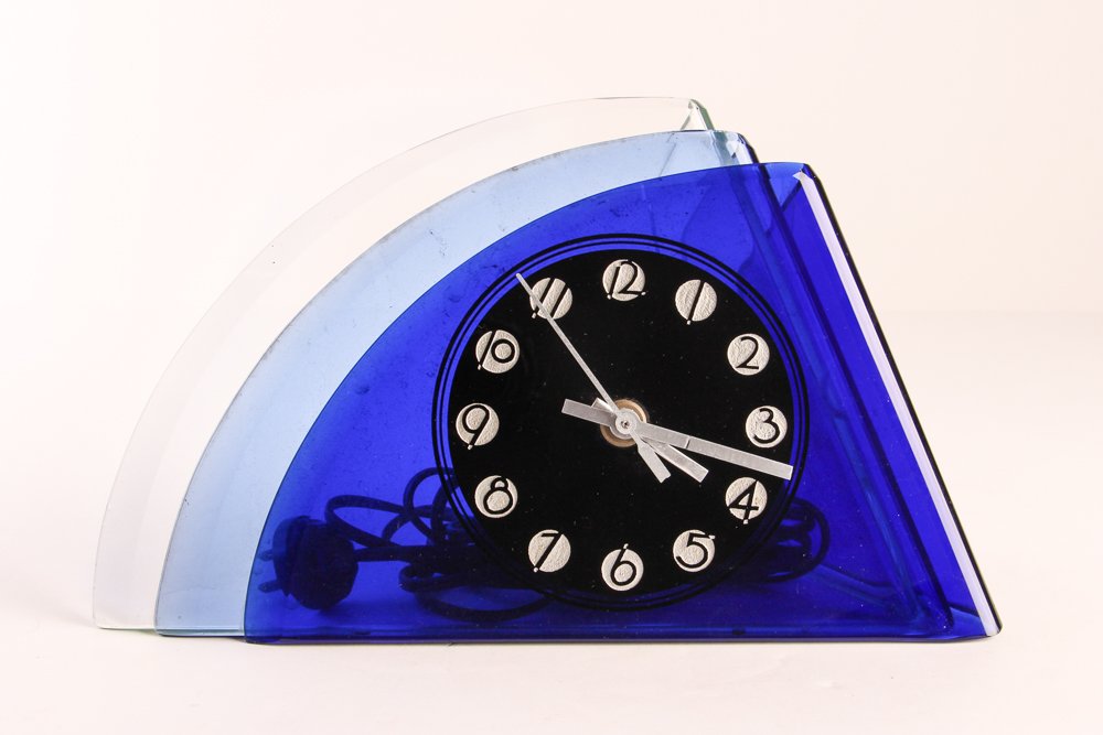 Aqua Glass Crystal Bent Fyrart Waltham Clock (1 of 9)