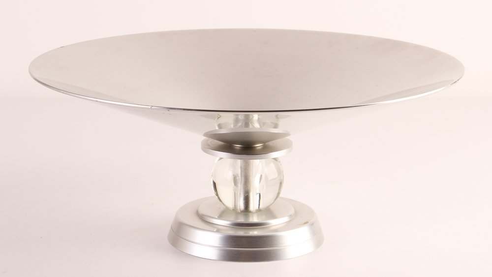 Lurelle Guild Kensington Strafford Compote: Artist Lurelle Guild Kensington Title Strafford Compote Medium aluminum and lucite Dimensions 5.75 x 13.5 x 13.5 inches Signature Kensington stamp on underside