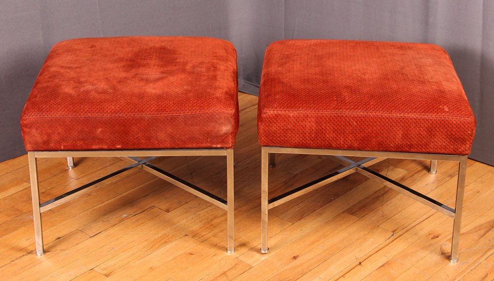 Paul McCobb Attr Pair Chrome Steel Ottomans (1 of 8)