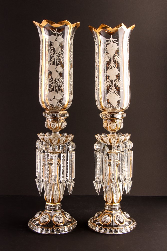 Pair Baccarat Hurricane Lamps with Enamel Painted (1 of 8)