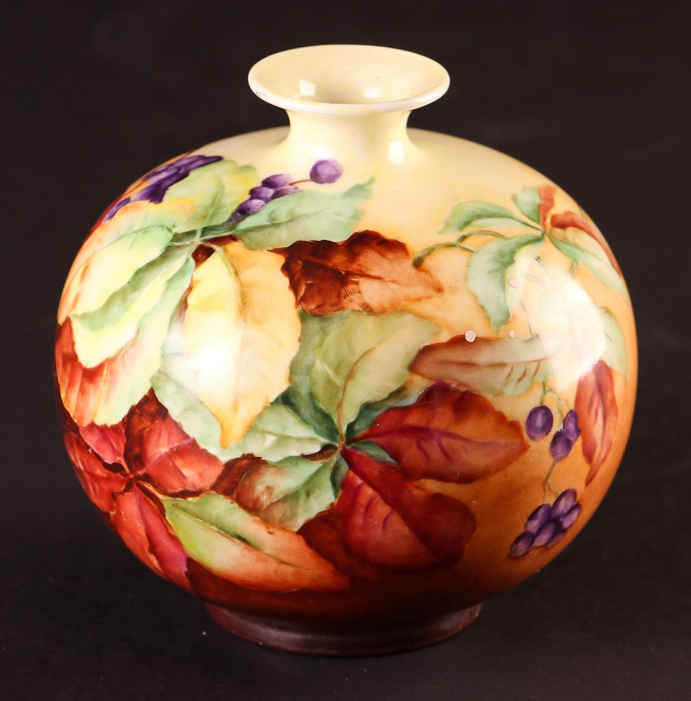 1903 Painted Belleek Porcelain vase with leaves & (1 of 5)