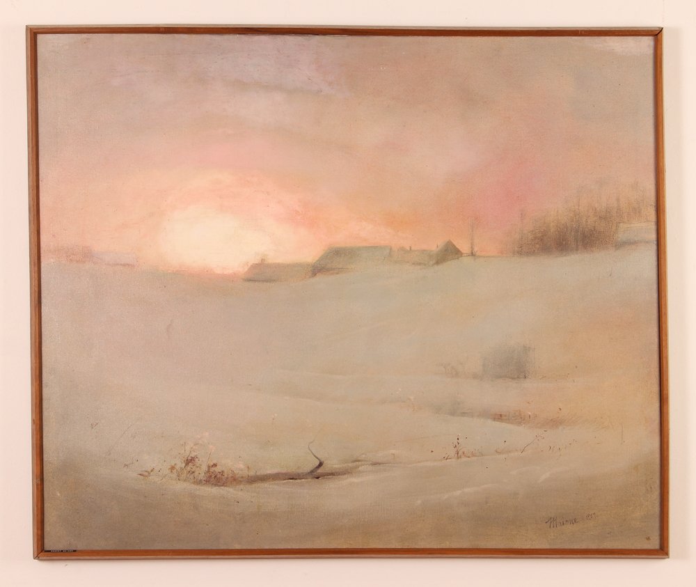 Robert Maione 1957 oil painting "Winter Sunrise" (1 of 9)