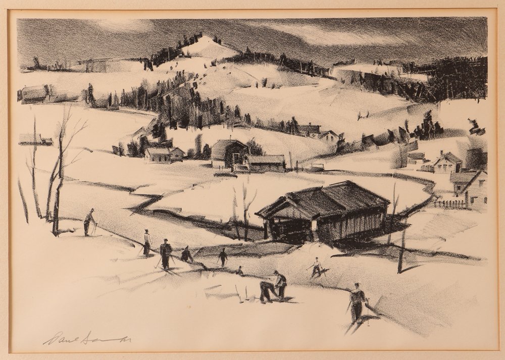 Paul Sample AAA litho "The Slope Near the Bridge": Artist: Sample, Paul Starrett (American 1896 - 1974) Title: The Slope Near the Bridge Date: circa 1950 Medium: lithograph Dimensions: 8 3/4 x 12 7/8 inches Edition: edition of 250 Descrip