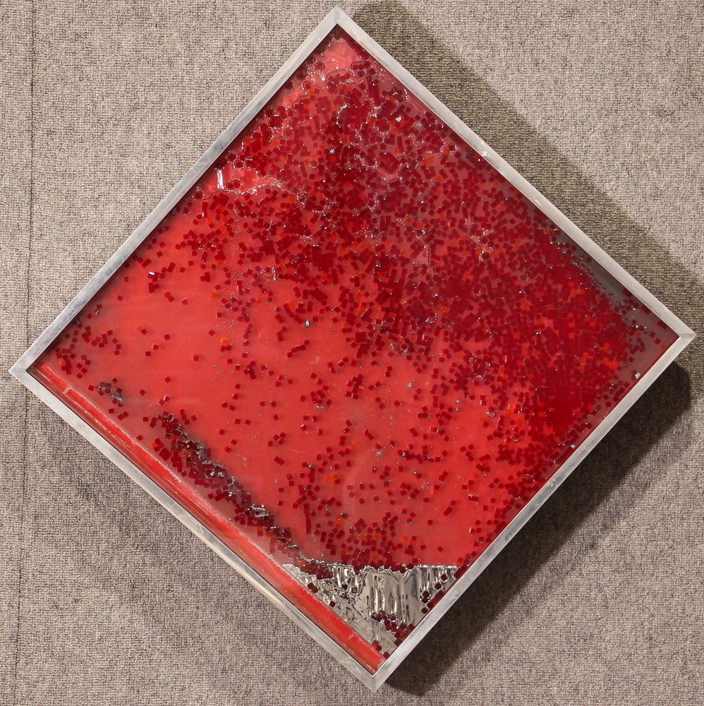 Ronald Mallory Kinetic Rotating Wall Sculpture: Artist: Mallory, Ronald (American, born 1939) Title: Reel For Lannan Date: 1969 Medium: Shadow Box of Mercury, steel and glass kinetic wall relief Dimensions: 24 x 24 x 2.5 inches Signature: <