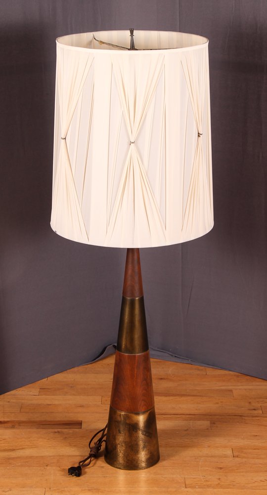 Tony Paul for Westwood Conical Lamp: Artist: Tony Paul for Westwood Title: Tony Paul for Westwood Conical Lamp Date: circa 1950s Medium: brass, walnut Dimensions: w/shade: 46 x 15 x 15, w/o shade: 46 x 6 x 6 inches