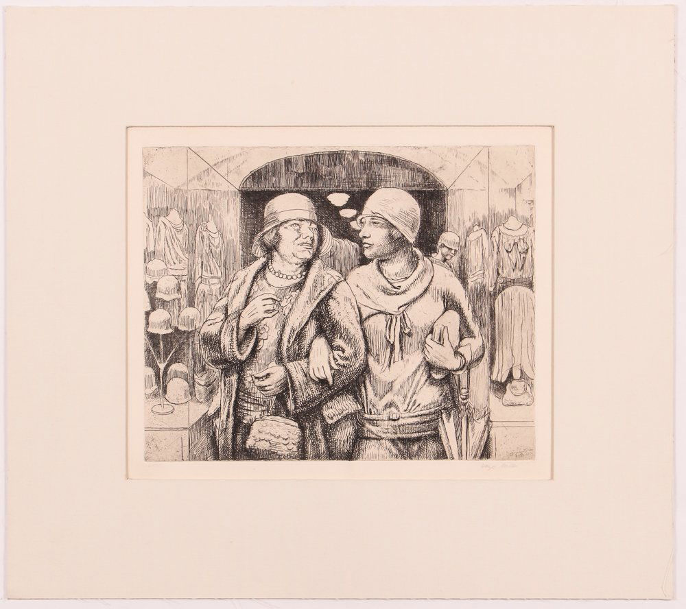 Kenneth Hayes Miller etching "Leaving The Shop" (1 of 6)