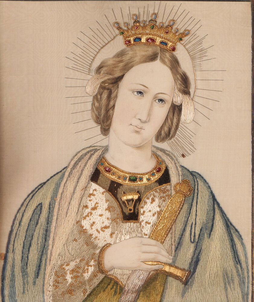 3 19th Century Religious Needleworks of Saints, (1 of 9)