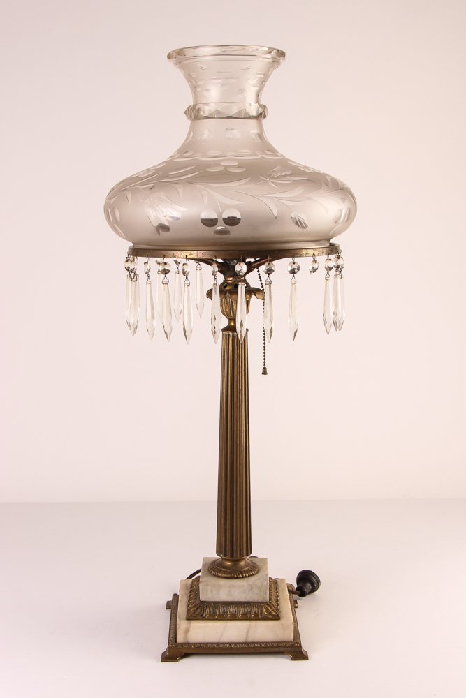 Electrified Antique Brass Oil Lamp With Cut Glass Shade (1 of 8)