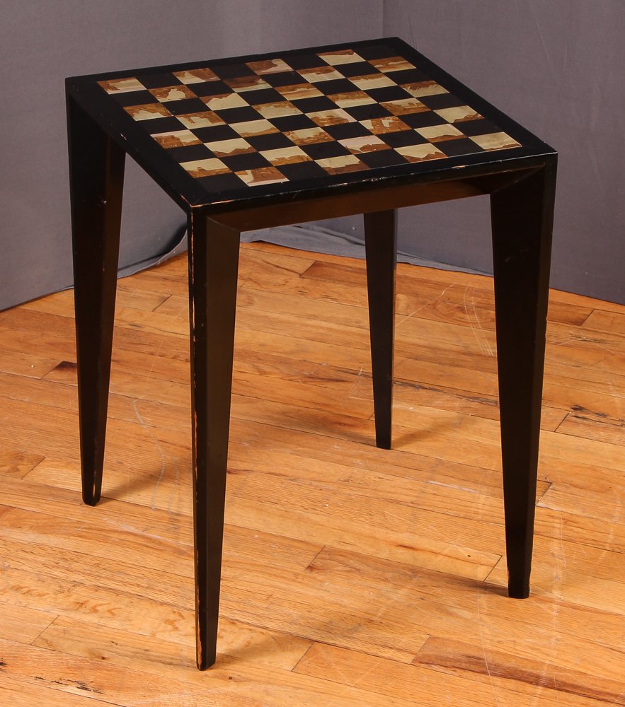 Italian Marble and Slate Chess Table with Black Lacquer (1 of 5)