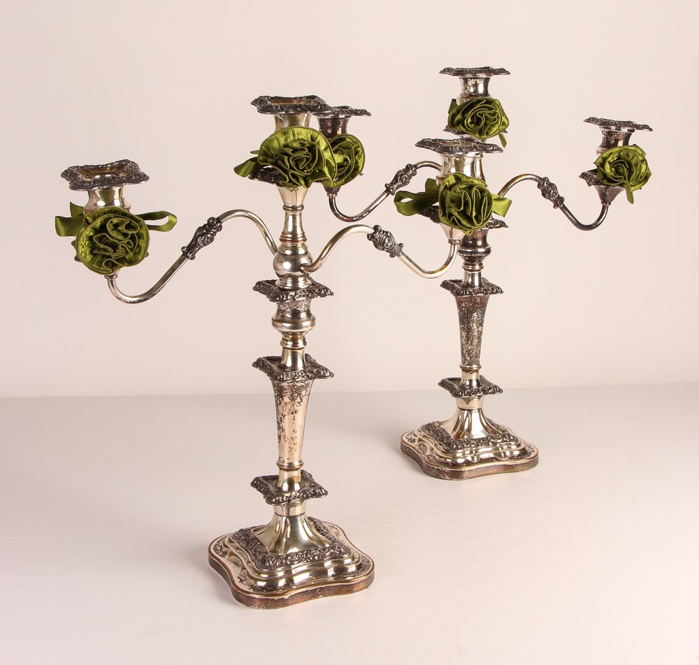 Pair of Antique Sheffield Silverplate Candelabras (1 of 9)