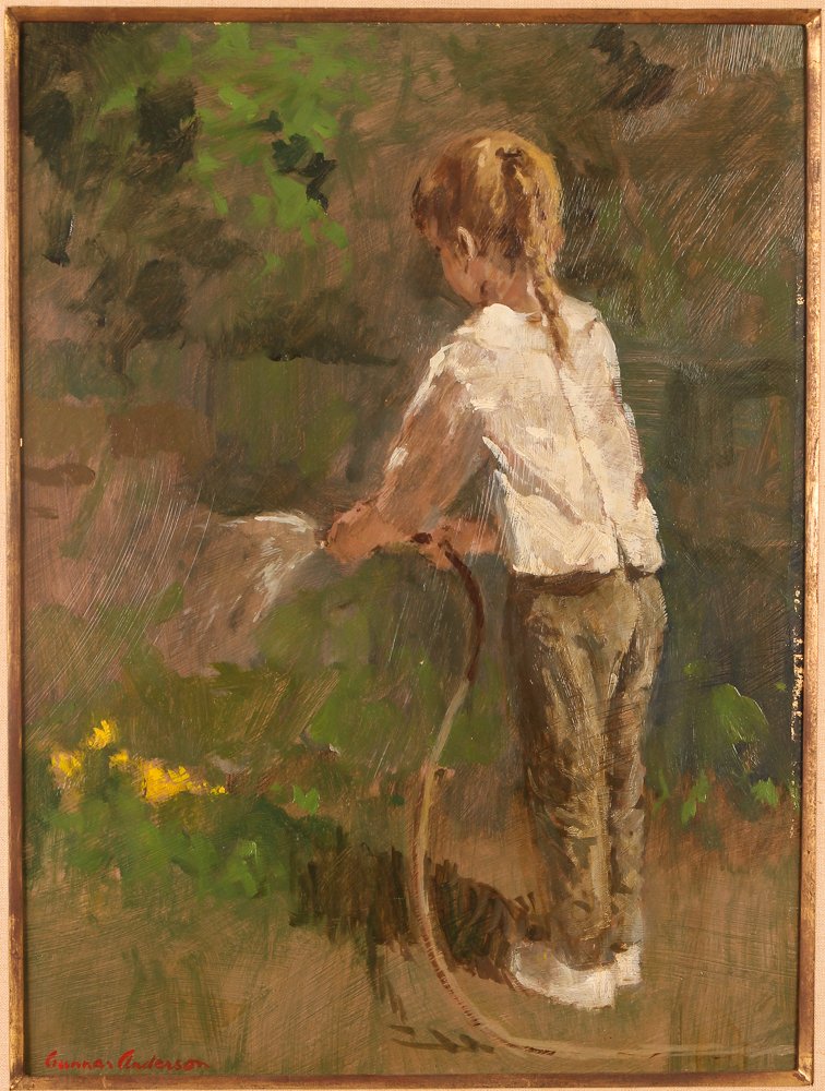 Gunnar Anderson Painting of Child Watering Flowers (1 of 6)