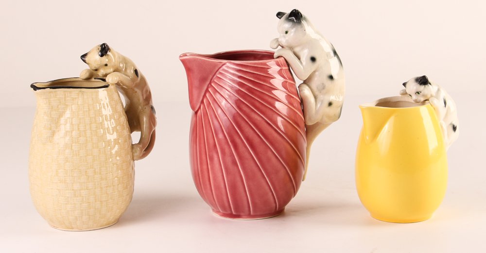 Three Different Sized Ceramic Creamers with Kitten (1 of 6)