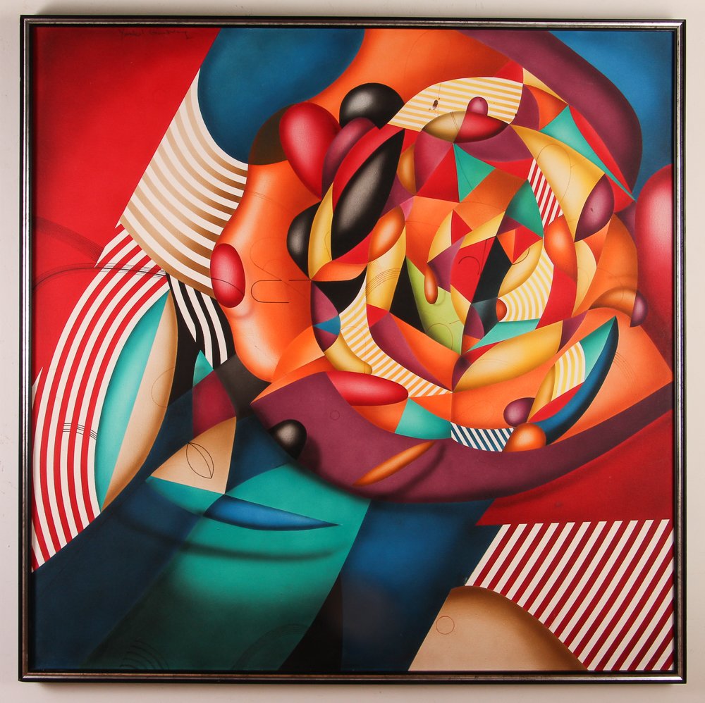 Yankel Ginsburg 1989 painting "The Rose": Artist: Ginsburg, Yankel (Jacob) (Russian/Israeli, born 1945) Title: the Rose Date: 1989 Medium: oil on canavs Dimensions: 48.5 x 48.5 inches Signature: signed upper right Yankel Ginsburg