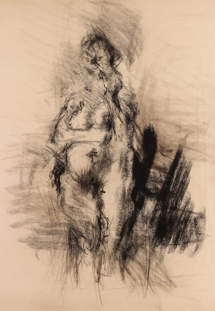 Eugene Leroy 1965 charcoal drawing Nude: Artist: Leroy, Eugene (French 1910-2000) Title: Standing Nude Date: 1965 Medium: charcoal on paper Dimensions: 28 x 19.75 inches Signature: signed and dated lower right Provenance: Th