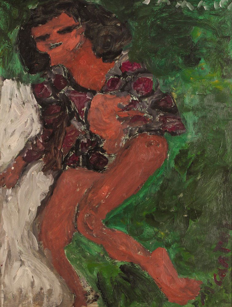 Justin McCarthy oil "Reclining Nude": Artist: McCarthy, Justin (American, Na?ve 1891-1977) Title: Nude Woman Medium: oil on board Dimensions: 24 x 18 inches Signature: signed twice Provenance: The Estate of Minnie Bloom Odoroff