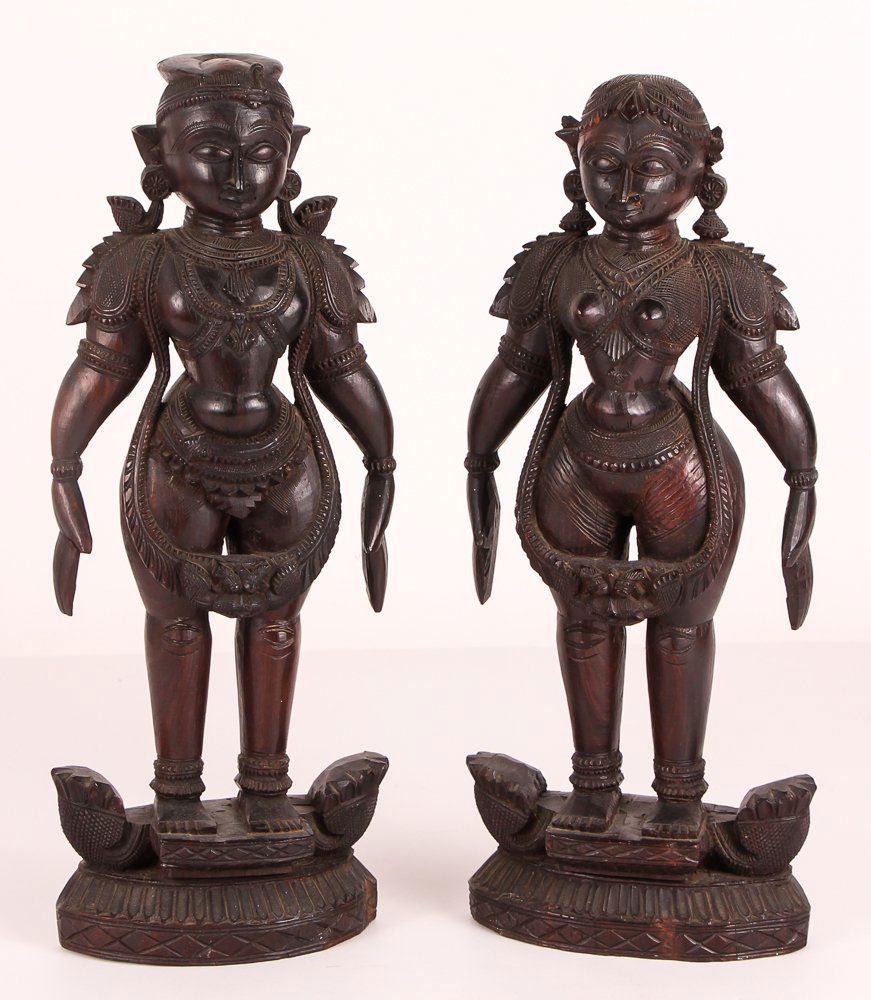 Pair of Indian Wood Temple Dolls Depicting Lakshmi (1 of 6)