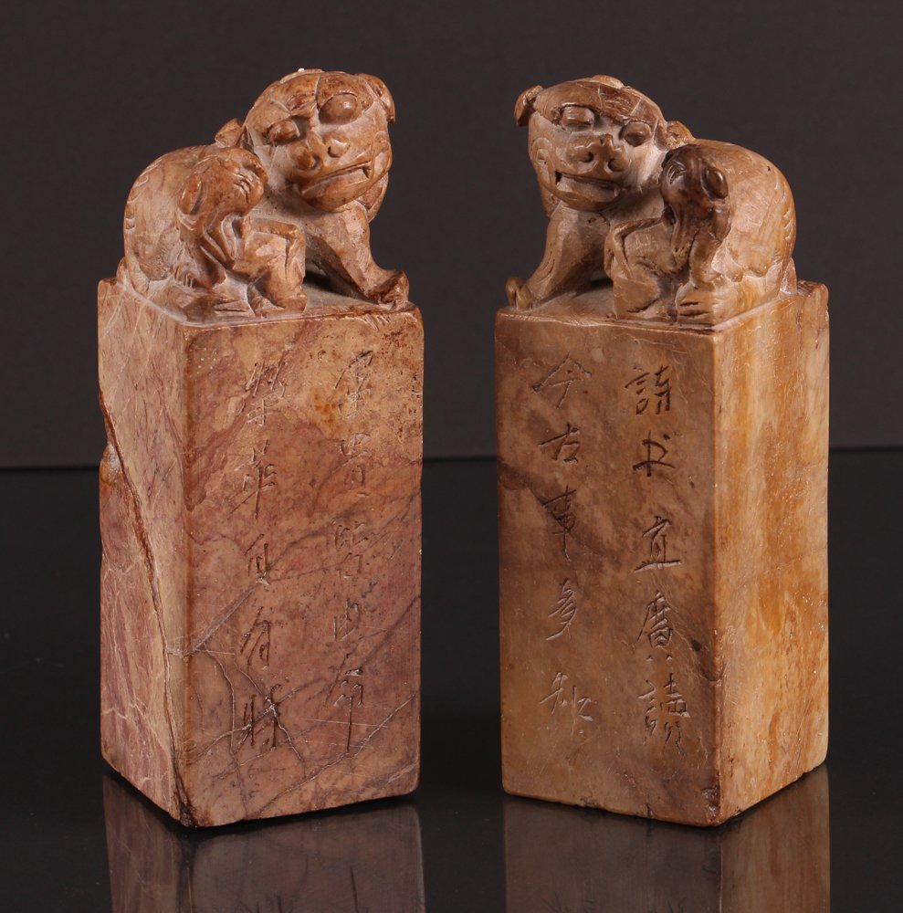 Pair Antique Hardstone Chinese Foo Dog Seals (1 of 3)